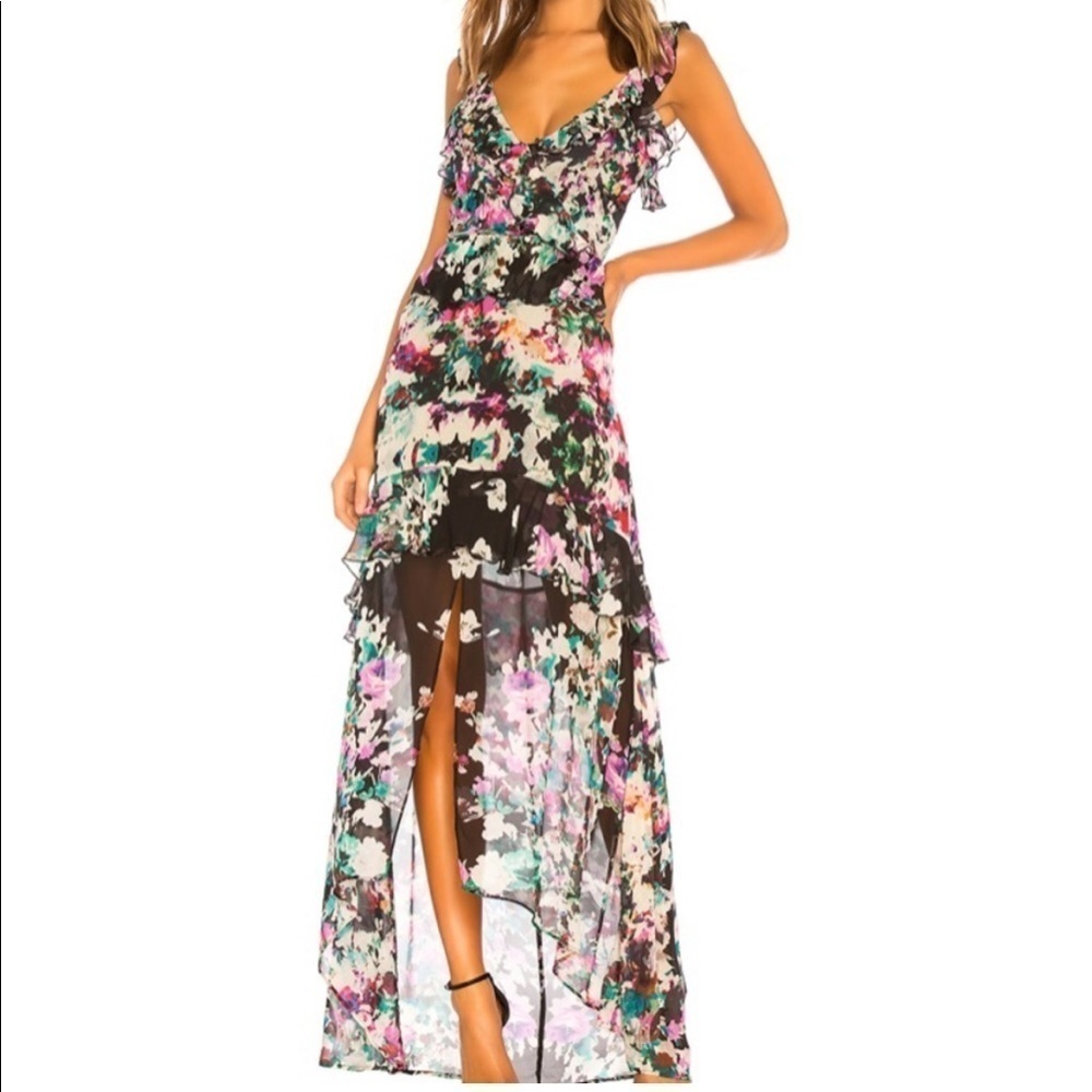 Karina Grimaldi Andrea Dress Florist Dream Floral Black Ruffle Revolve Small S
